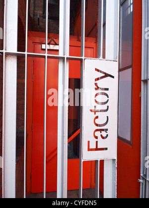 Logo on Tony Wilson`s former Factory Record building in Manchester UK Stock Photo